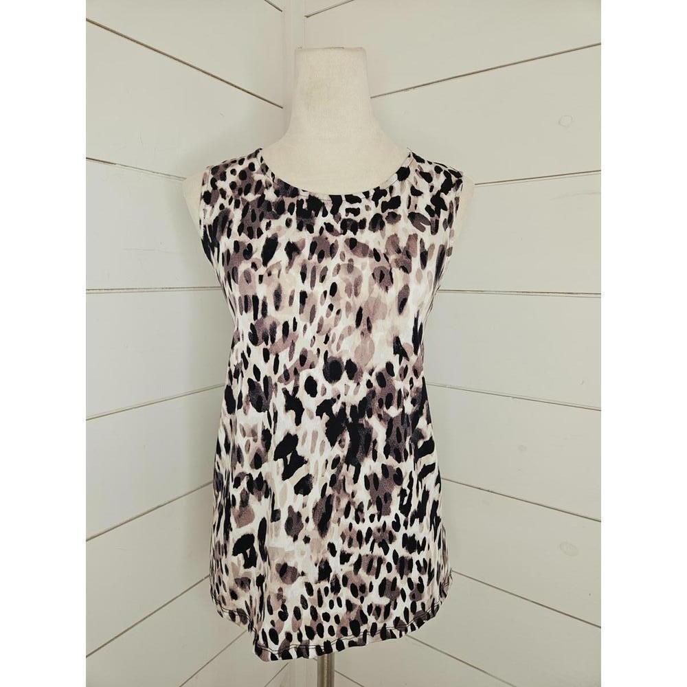Ellen Tracy Small black tan & white stretchy sleeveless top